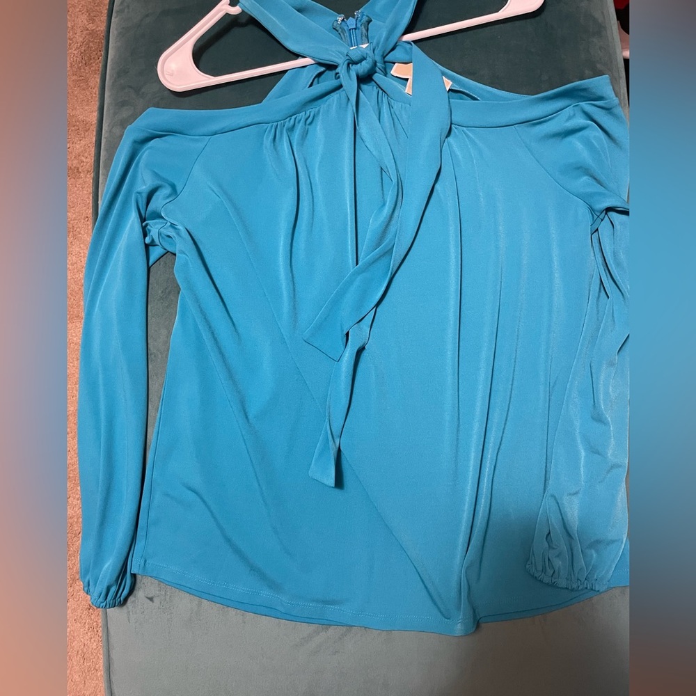 Blue Off Shoulder Long Sleeve Top
